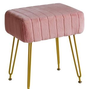 Pink Velvet Stool with Gold Legs